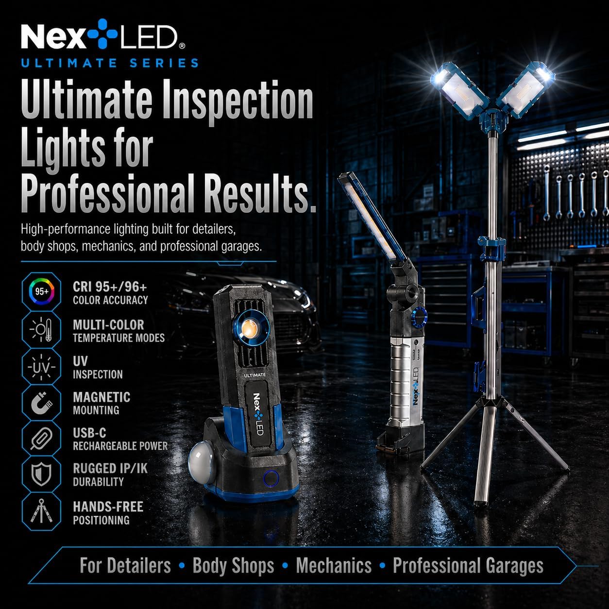 NextLED Ultimate NT-6926M Heavy Duty Tripod Work Light with Detachable Magnetic Lamp Head, 6000 Lumen, 6500/4500K Color Temperature, 8000 mAh Built-in Battery, CRI 90+, AC/DC Compitable