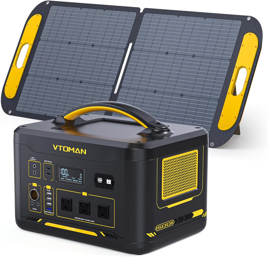 VTOMAN Jump 1500X Solar Generator with 110W Solar Panel, 828Wh Portable Power Station with 3 1500W (Peak 3000W) AC Outlets, 100W USB-C Output Fast Charge for Outdoor Camping, Home Backup, RV Travel