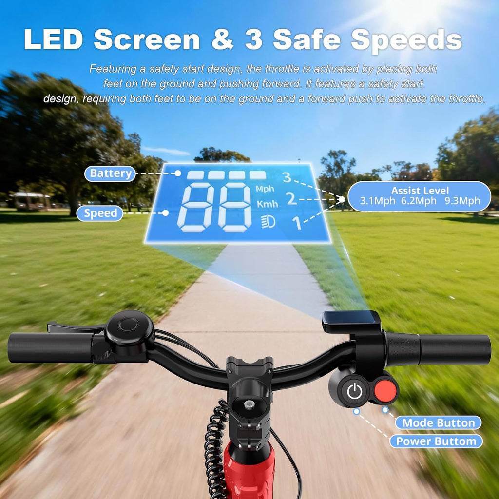 YunTopKids Electric Balance Bike for Kids Ages 3-5, 12 Inch Tires,Safe Start,3 Speeds up to 9.3 MPH,LCD,180W 24V Kids Electric Bike with Adjustable Seat,Fast Charger,LED Light