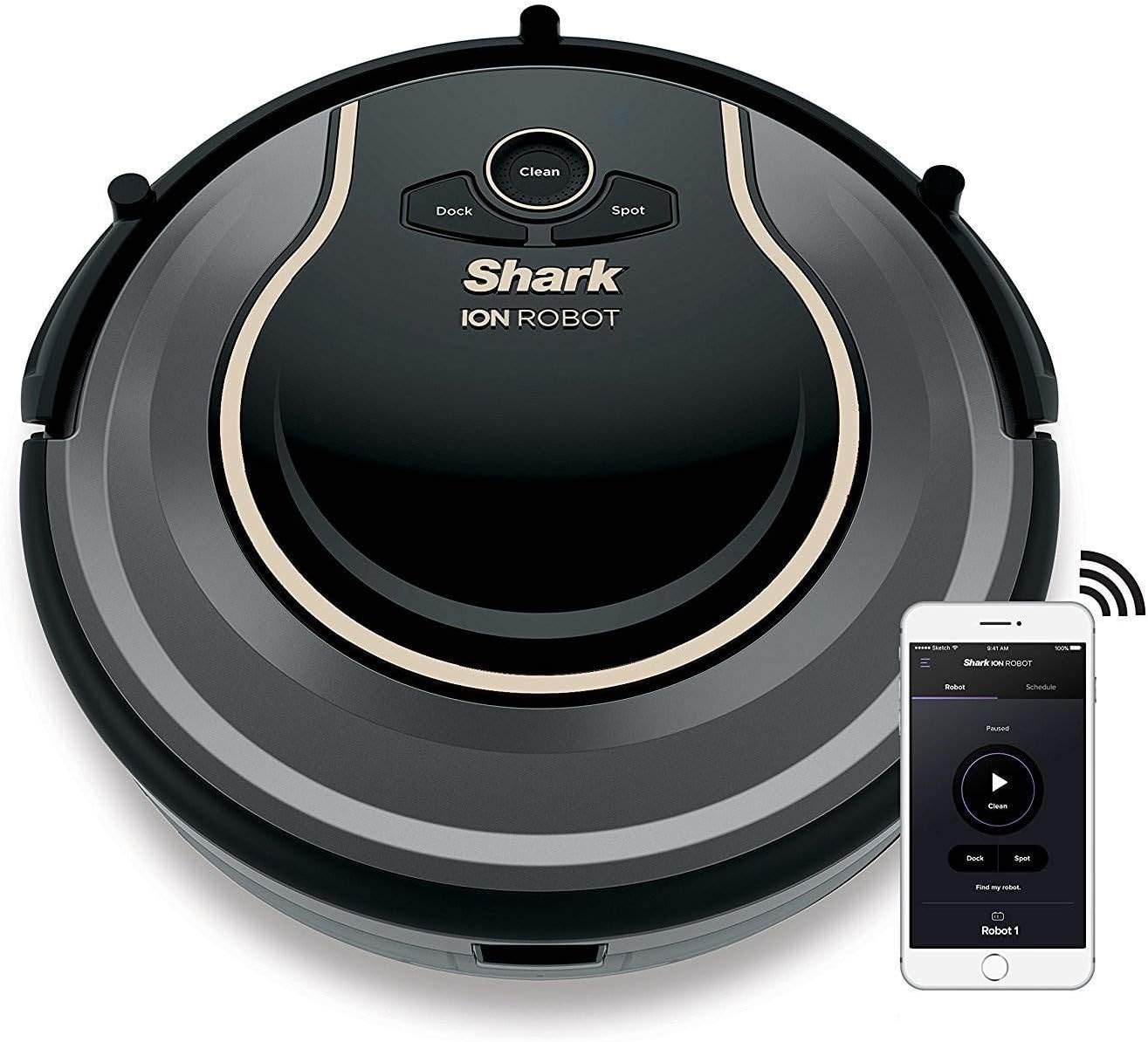 SHARK ION Robot Vacuum R75 WiFi-Connected, Voice Control Dual-Action Robotic Vacuum Carpet and Hard Floor Cleaner, Works with Alexa (RV750), Smoke