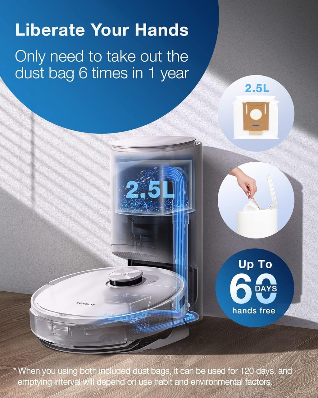 ECOVACS DEEBOT TEO+ Robot Vacuum and Mop Combo with Auto-Empty Station, Precision Laser Mapping, 3D Maps, Oscillating Mopping, 3000Pa Suction, Hands-Free Cleaning for Up to 60 Days