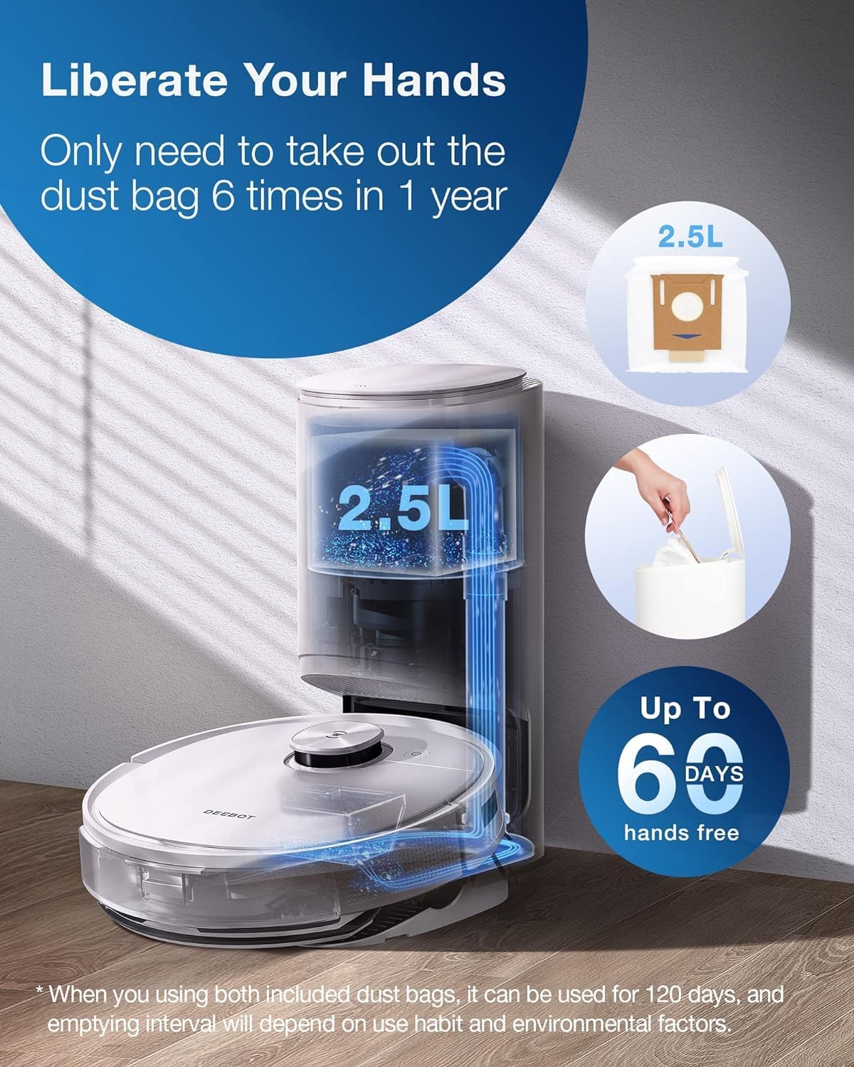 ECOVACS DEEBOT TEO+ Robot Vacuum and Mop Combo with Auto-Empty Station, Precision Laser Mapping, 3D Maps, Oscillating Mopping, 3000Pa Suction, Hands-Free Cleaning for Up to 60 Days