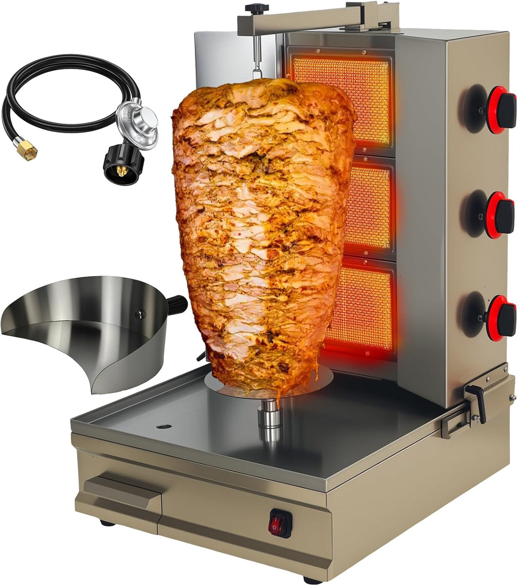 Turkey & Shawarma Oven Rotisserie Kebab Machine Infrared Burner, Automatic Rotation and Adjustable Distance, 3 Propane Controls Up to 750°F,Vertical Skewers, Stainless Steel