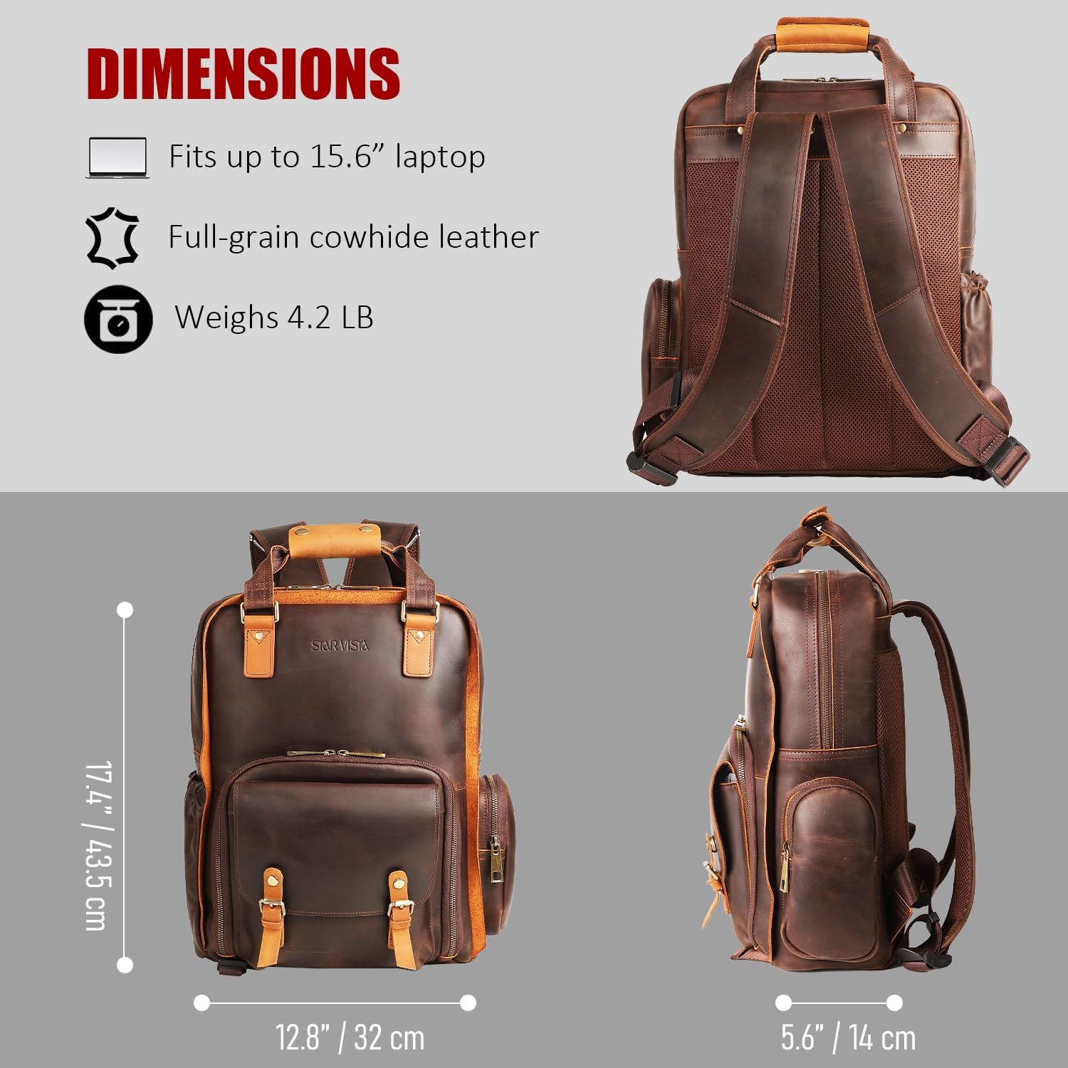 STAR VISTA Bernini Vintage Full Grain Leather Camera Backpack for DSLR/SLR, Camera Case for Photographers, with Tripod Holder, Fits 15.6' Laptop, Casual Outdoor Rucksack, YKK Zippers