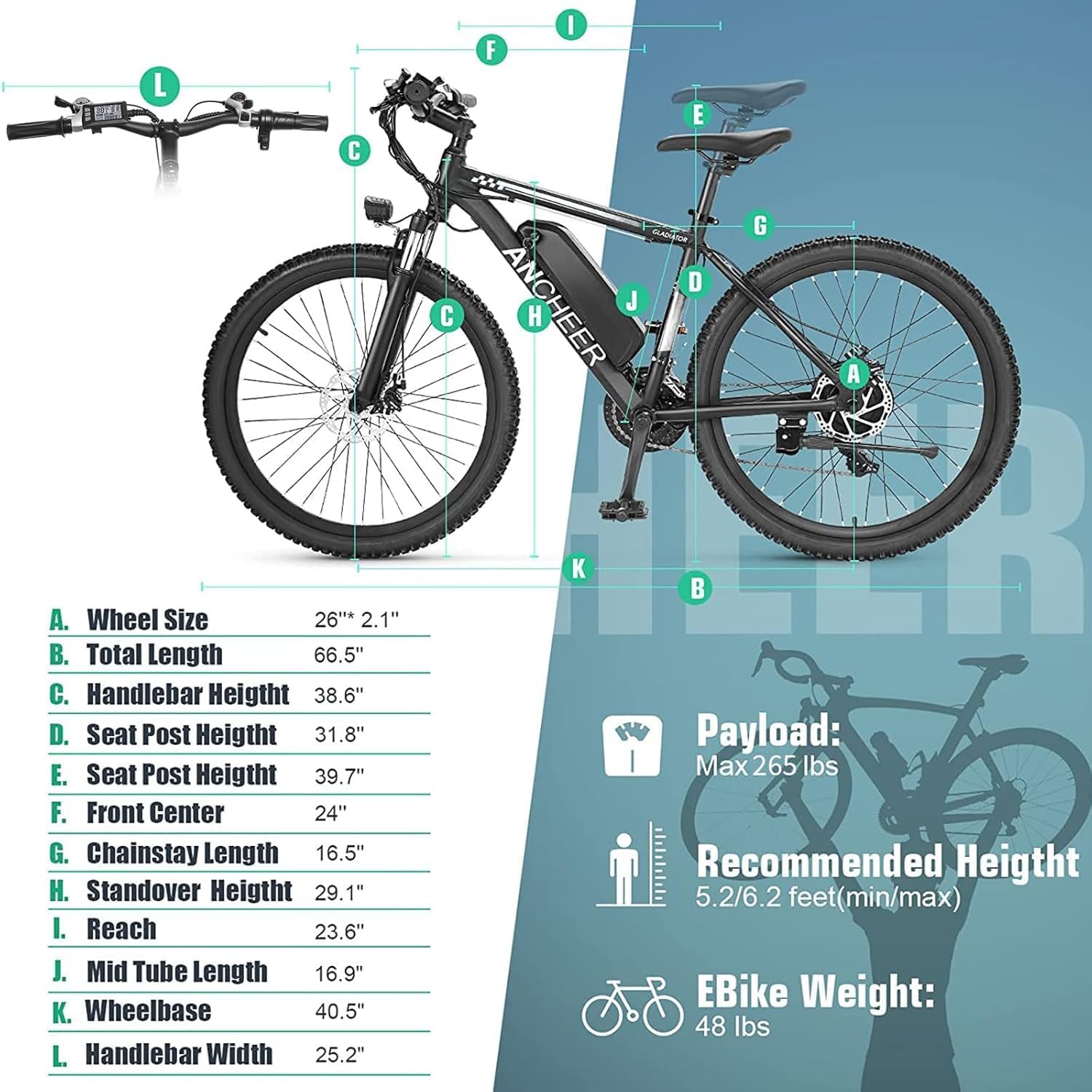 ANCHEER 26' Electric Bike for Adults, Peak 749W Ebike, 19.8MPH Electric Bicycle with 48V 374Wh / 48V 499Wh Battery(3H Fast Charge), LCD Display, Front Suspension, UL2849 Compliant