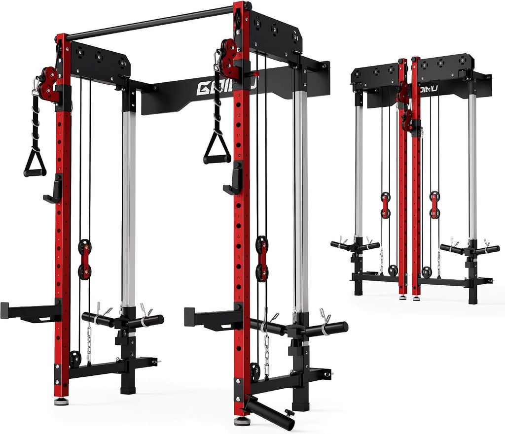 WM3-V4 Folding Squat Rack, Wall Mounted Power Rack with Dual Independent Pulley System, Functional Trainer with 5 Adjustable Function Modes for Space Saving