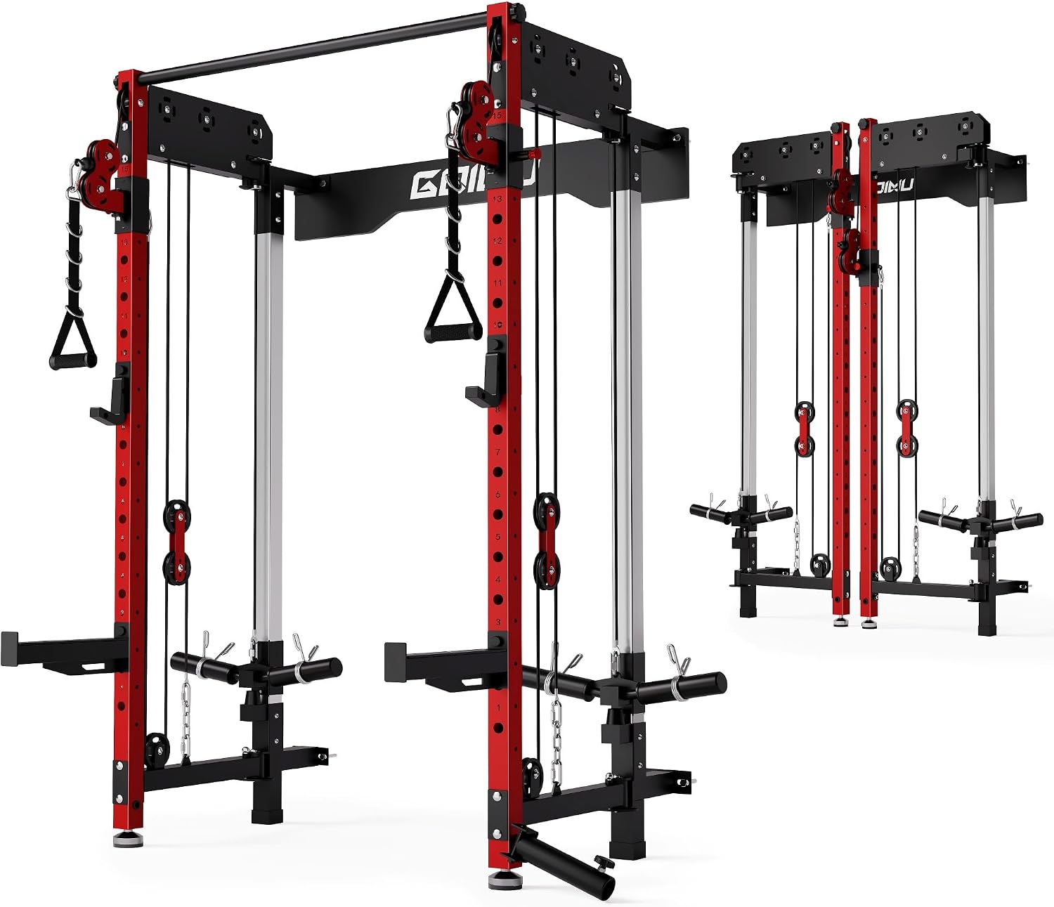 WM3-V4 Folding Squat Rack, Wall Mounted Power Rack with Dual Independent Pulley System, Functional Trainer with 5 Adjustable Function Modes for Space Saving