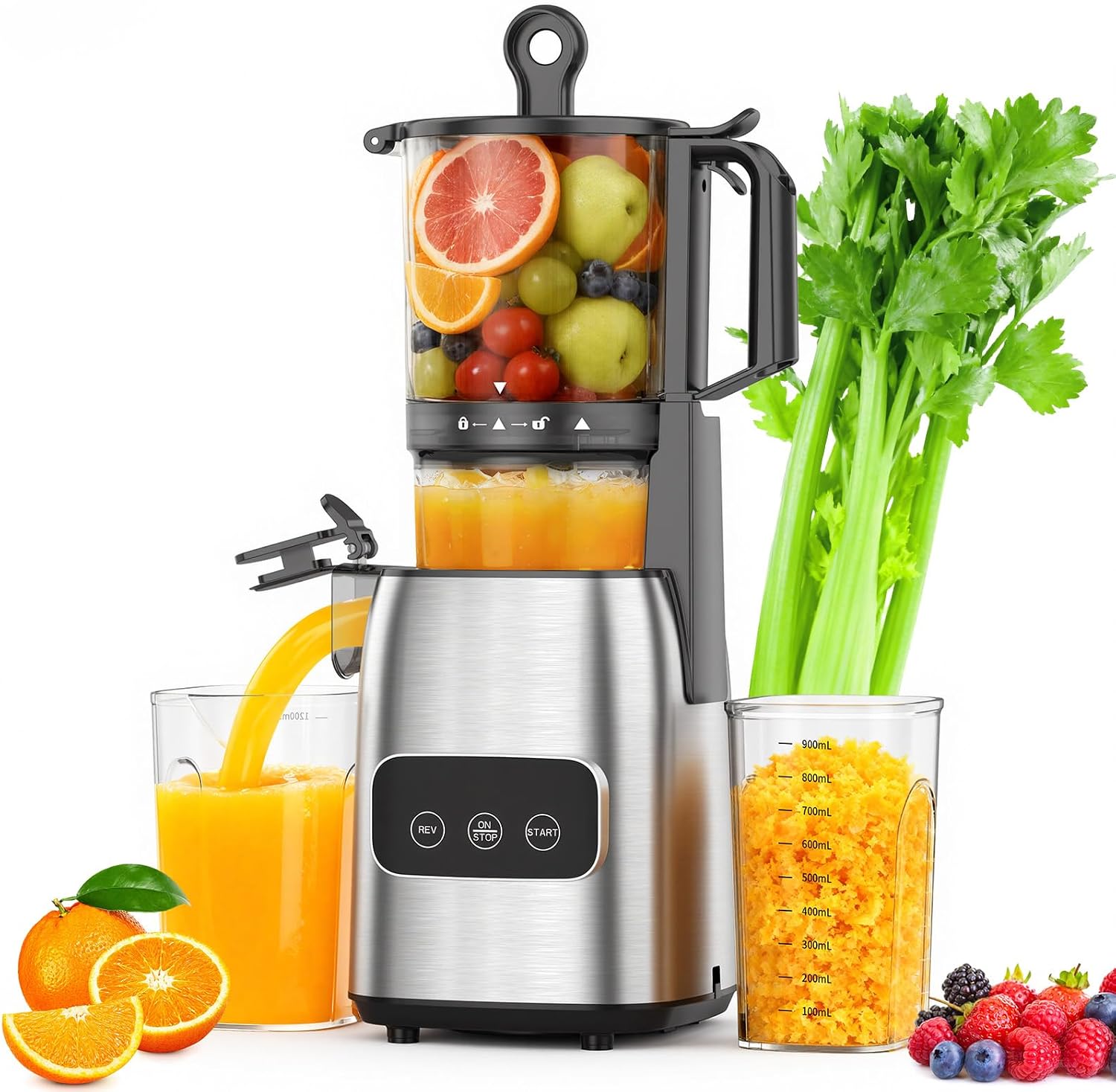 COWSAR Cold Press Juicer, Advanced Touch Controls Juicer Machines with 5.4' Wide Feed Chute, Quiet Motor High Juice Yield Slow Masticating Juicer for Whole Fruits & Vegetables