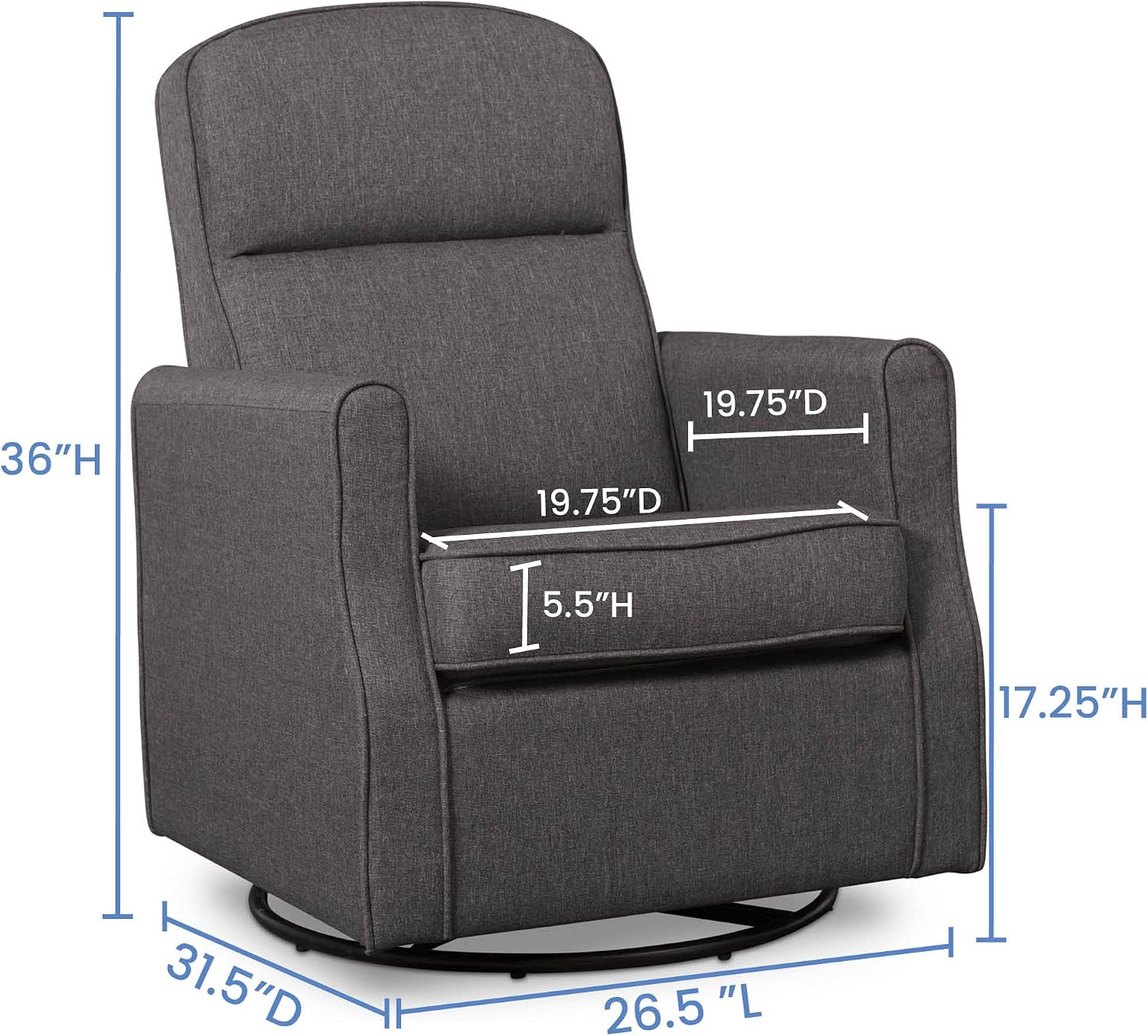 Delta Children Blair Slim Nursery Glider Swivel Rocker Chair, Charcoal