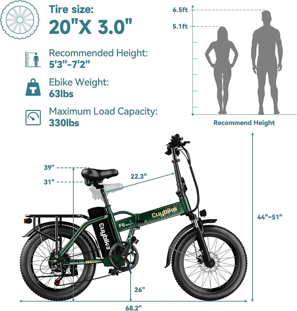 Foldable Electric Bike for Adults, 48V 20Ah Removable Lithium Battery up to 80Miles, 20' Fat Tire 1000W Peak Motor Dirt Ebike Adult Electric Bicycle for Commute Beach Mountain E Bike