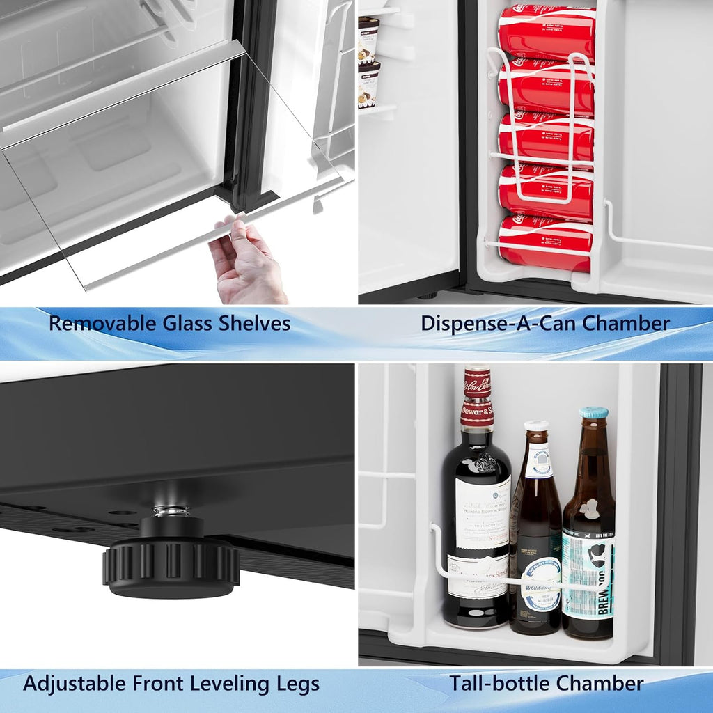 COWSAR 3.2 Cu.Ft Dorm Fridge with Freezer, Single Reversible Door Compact Refrigerator, Adjustable Thermostat, 2 Removable Shelves, Commercial Drink Fridge for Bedroom, Office, Kitchen, Dorm, Black