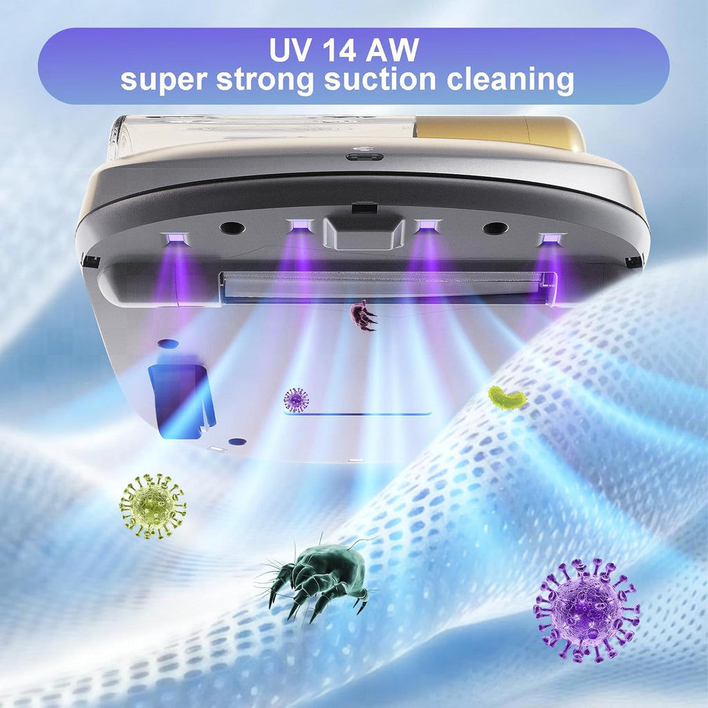 Cordless Rechargeable X1 Bed Vacuum Robot 1-Click Deep Cleaning,Mattress Vacuum Cleaner 14AW Strong Suction 270nm Deep Ultraviolet Lamp,Specially Designed for Mattresses,Auto for Pet Hair and Dust
