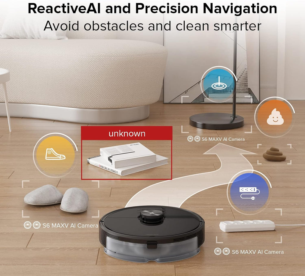 roborock S6 MaxV Robot Vacuum and Mop with Dual Cameras, Recognize and Avoids Obstacles, 2500Pa Strong Suction, Smart Mapping, Advanced Night Vision, Good for Pet Hair