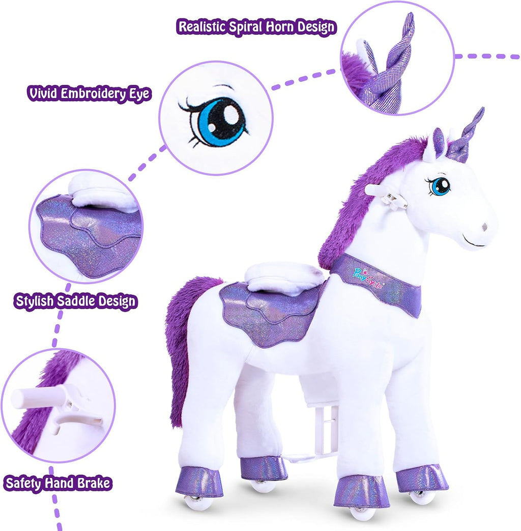 PonyCycle Ride on Unicorn for Kids 4-7 with Brake No Battery Required Unicorn Gifts for Girls (35.4' Height/Size 4) Plush Interactive Riding Rocking Riding Horse Ride on Toy Spirit Stuffed Animal E413