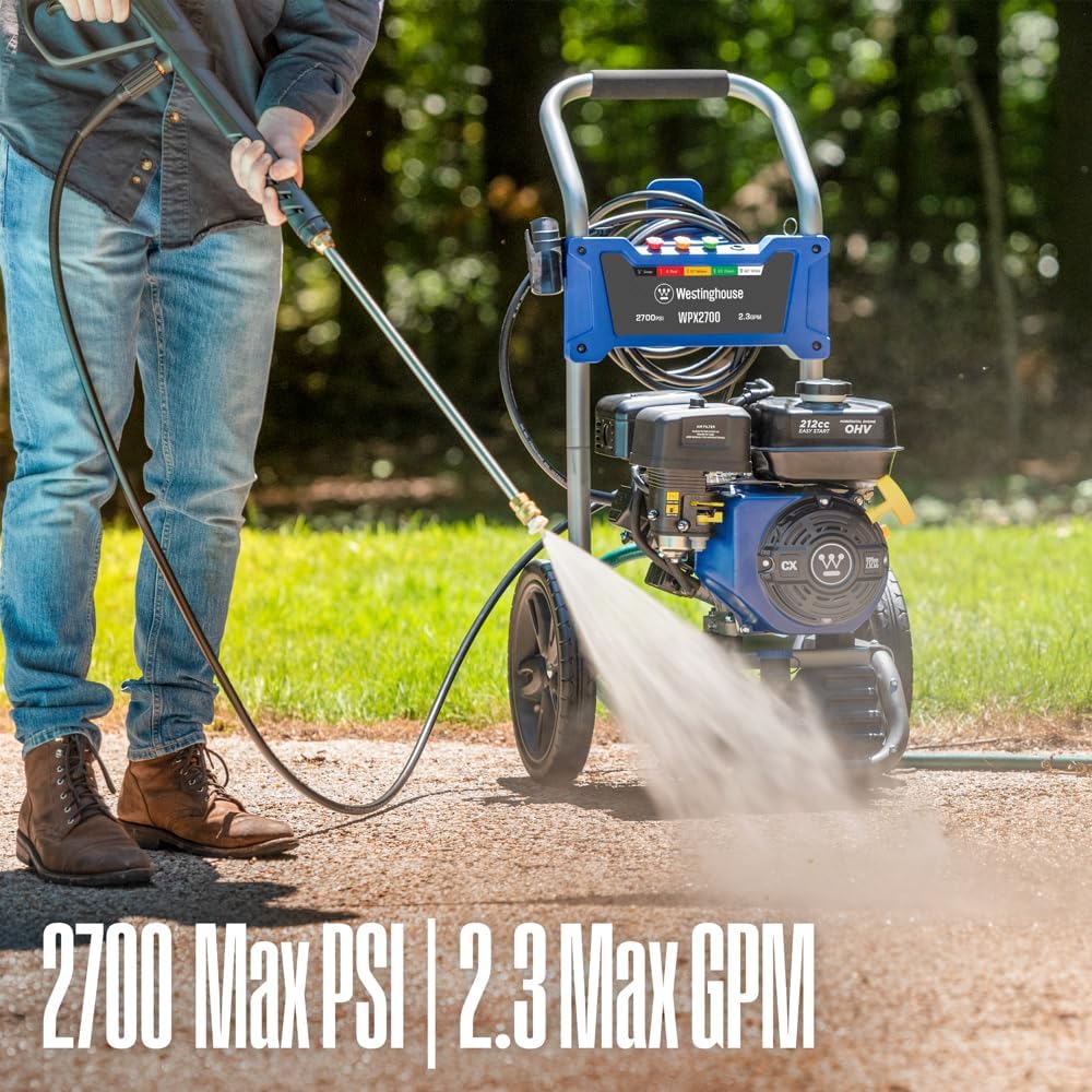 Westinghouse WPX2700 Gas Pressure Washer, 2700 PSI and 2.3 GPM, Onboard Soap Tank, Spray Gun and Wand, 5 Nozzle Set, for Cars/Fences/Driveways/Homes/Patios/Furniture