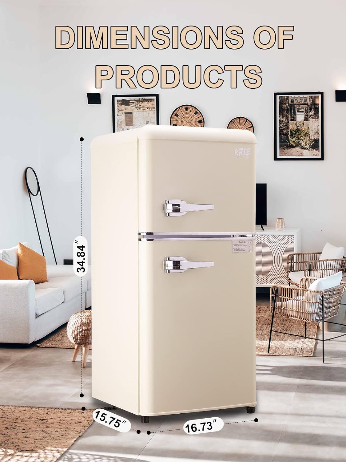 KRIB BLING 3.5 Cu.Ft Refrigerator with Freezer, 2 Doors Fridge with Adjustable Thermostat Control, Refrigerator for Kitchen, Dorm, Apartment, Garage, Office, Cream