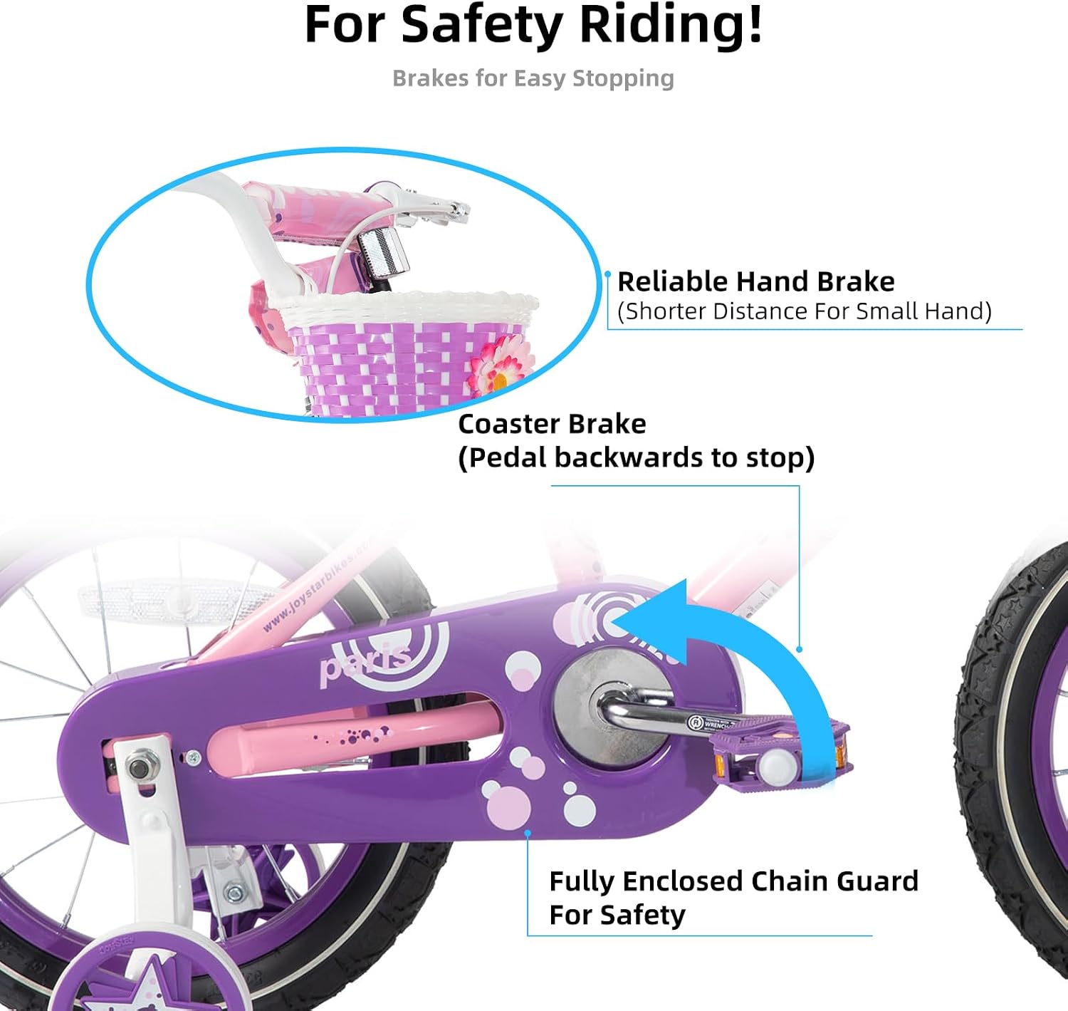 JOYSTAR Paris Girls Bike for Ages 3-8 Years Old, 14 16 18 Inch Kids Bike with Training Wheels, Basket and Handbrake, Multiple Colors