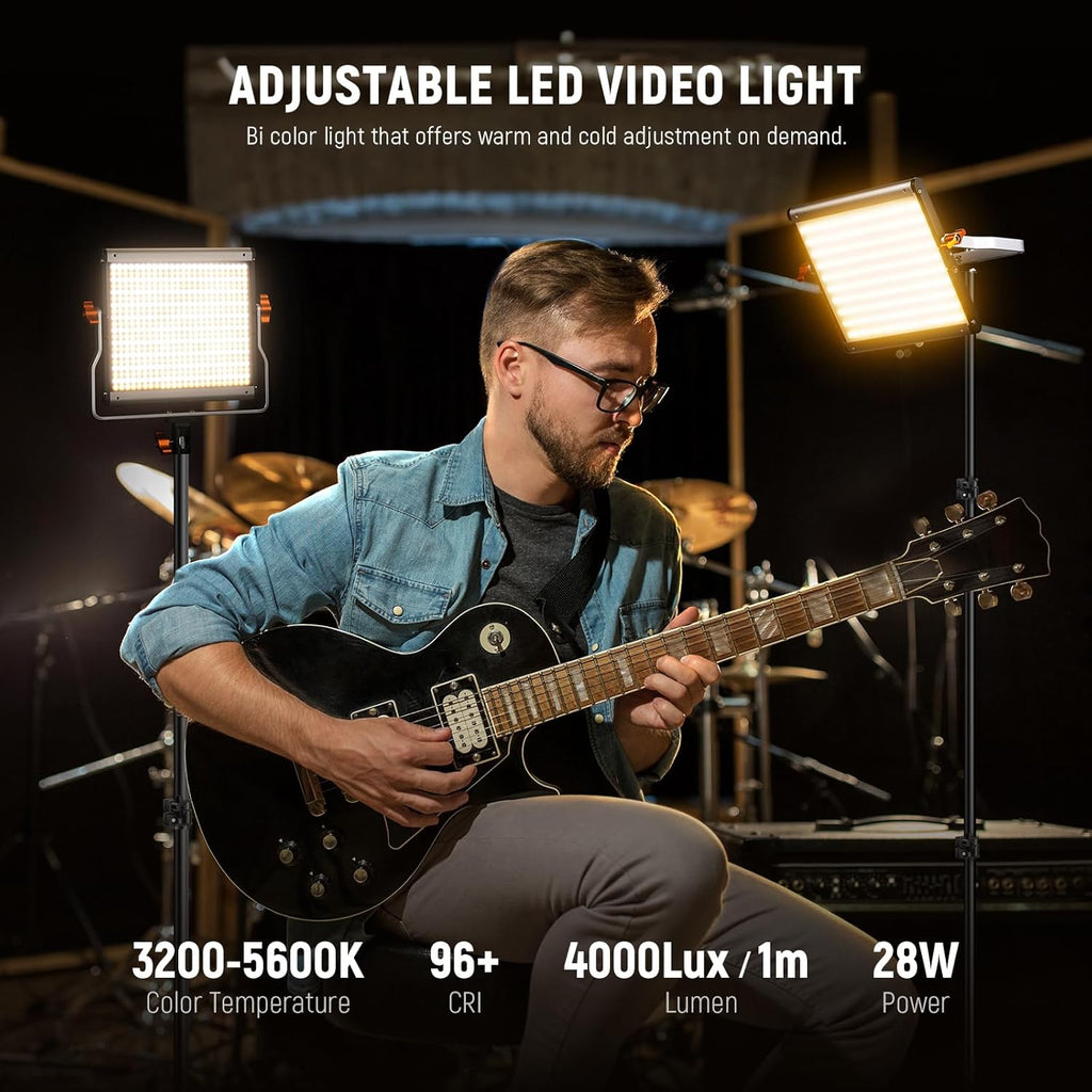 Neewer 2 Packs Dimmable Bi Color 480 LED Video Light Kit, 3200~5600K CRI 96+ LED Panel with U Bracket, 75 inches Tripod Light Stand for YouTube Recording Studio Photography Streaming Key Lighting