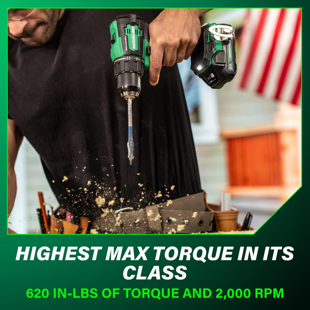 Metabo HPT 18V MultiVolt 1/2' Cordless Brushless Driver Drill Kit, High Power Drill Set with Bag, 2 Lithium-Ion Metabo Batteries and Charger, Compact Lightweight Power Driver, DS18DEX