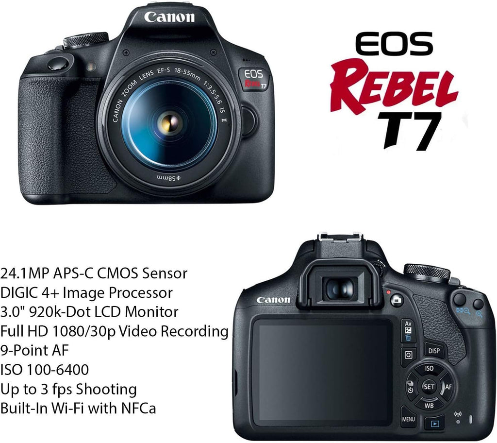 Canon EOS Rebel T7 DSLR Camera Bundle with Canon EF-S 18-55mm f/3.5-5.6 is II Lens + Canon EF 75-300mm f/4-5.6 III Lens + 2pc SanDisk 32GB Memory Cards + Accessory Kit (Renewed)