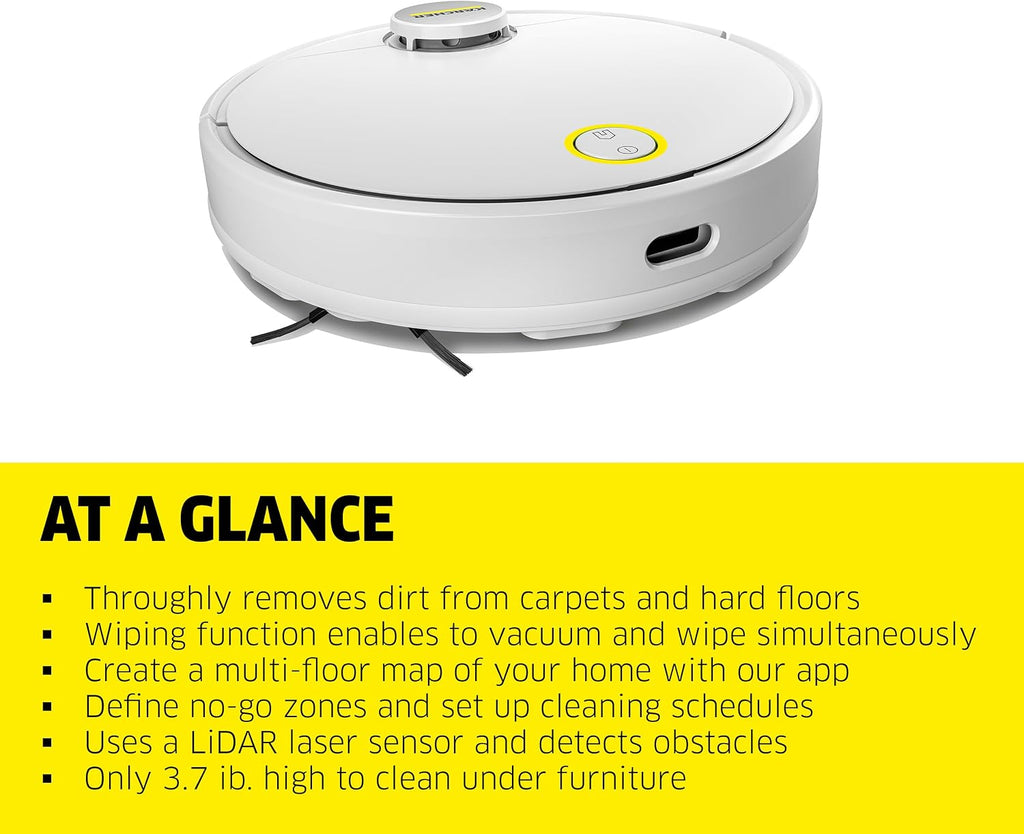 Kärcher RCV 3 Robot Vacuum Cleaner with Mop Function 2500Pa- Remote Control via App, LiDar Laser Navigation - Floor Mapping, Obstacle Detection - 120 min Run-Time - for Hard Floors and Carpets