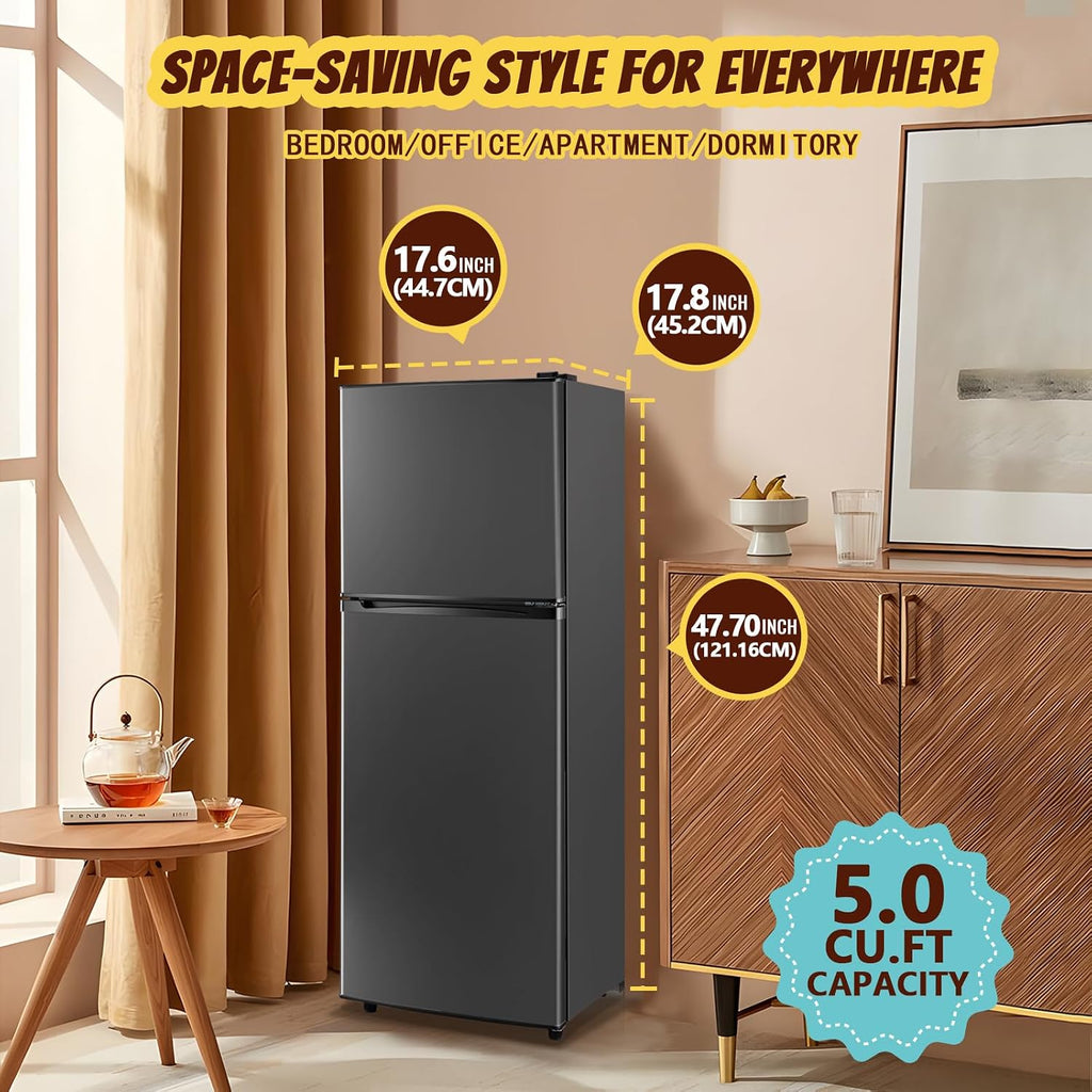 Small Refrigerator with Freezer Double Door Mini Fridge Top Freezer Adjustable Temperature for Dorm Office Apartment Dark Gray
