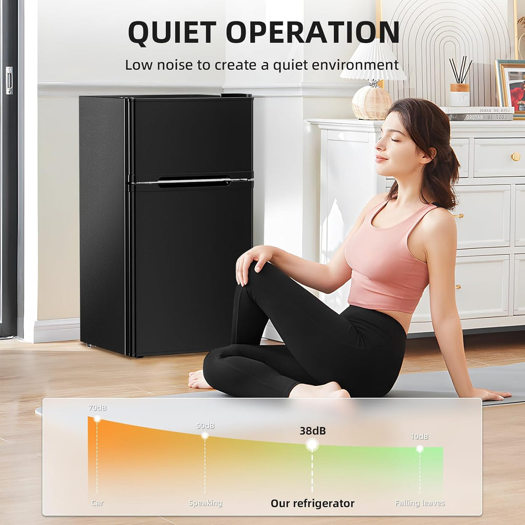 Antarctic Star Mini Fridge with Freezer, Double Door Compact Refrigerator, Adjustable Thermostat, Small Fridge for Bedroom Office Dorm Apartment,2.45 Cu.Ft,Black