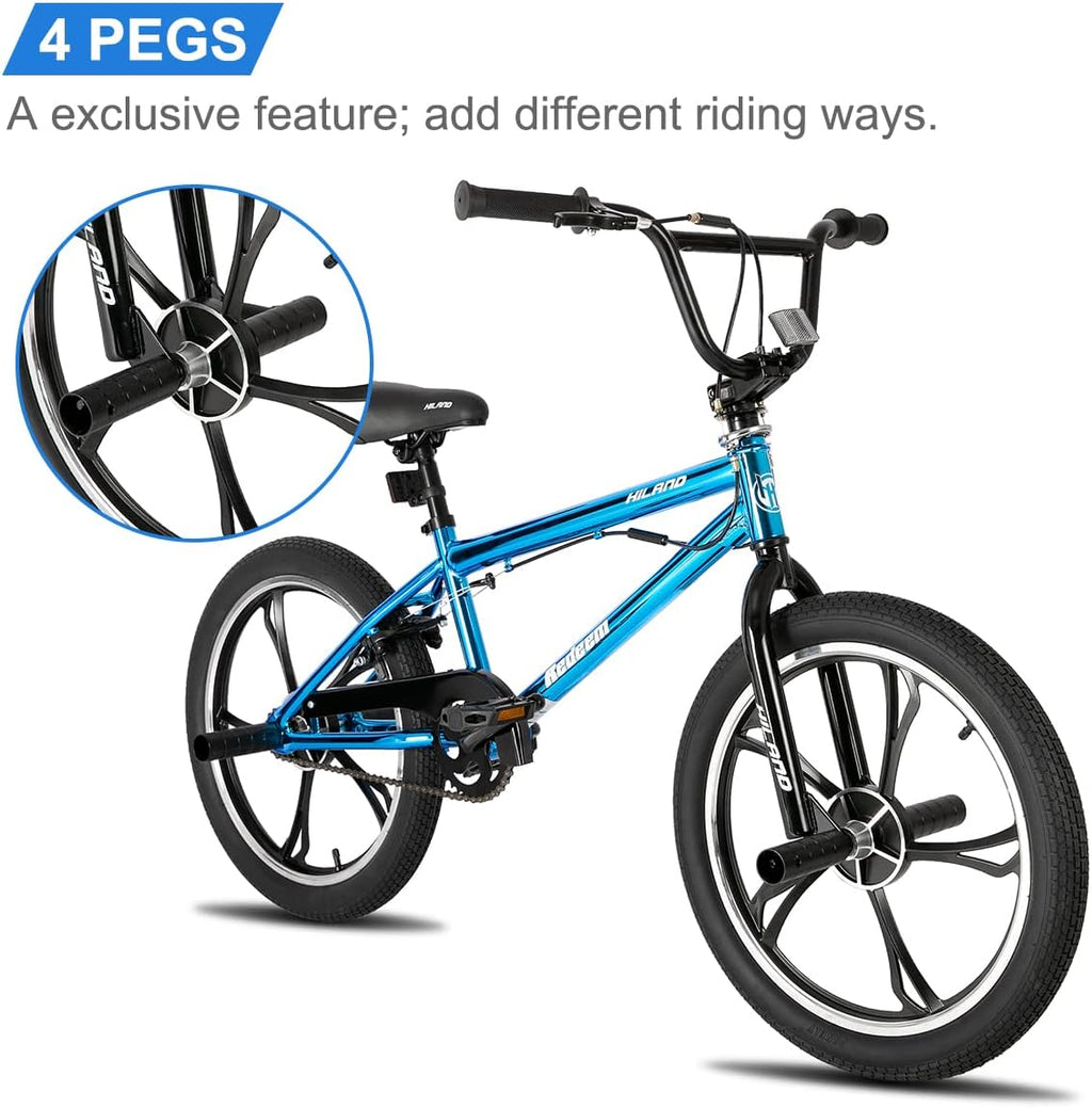 Hiland 20 Inch 3 5 Spoke Kids BMX Bike for Boys Girls Ages 5-12, 360 Degree Rotor Freestyle, 4 Pegs Single Speed Kid's BMX Bicycle, Multiple Colors