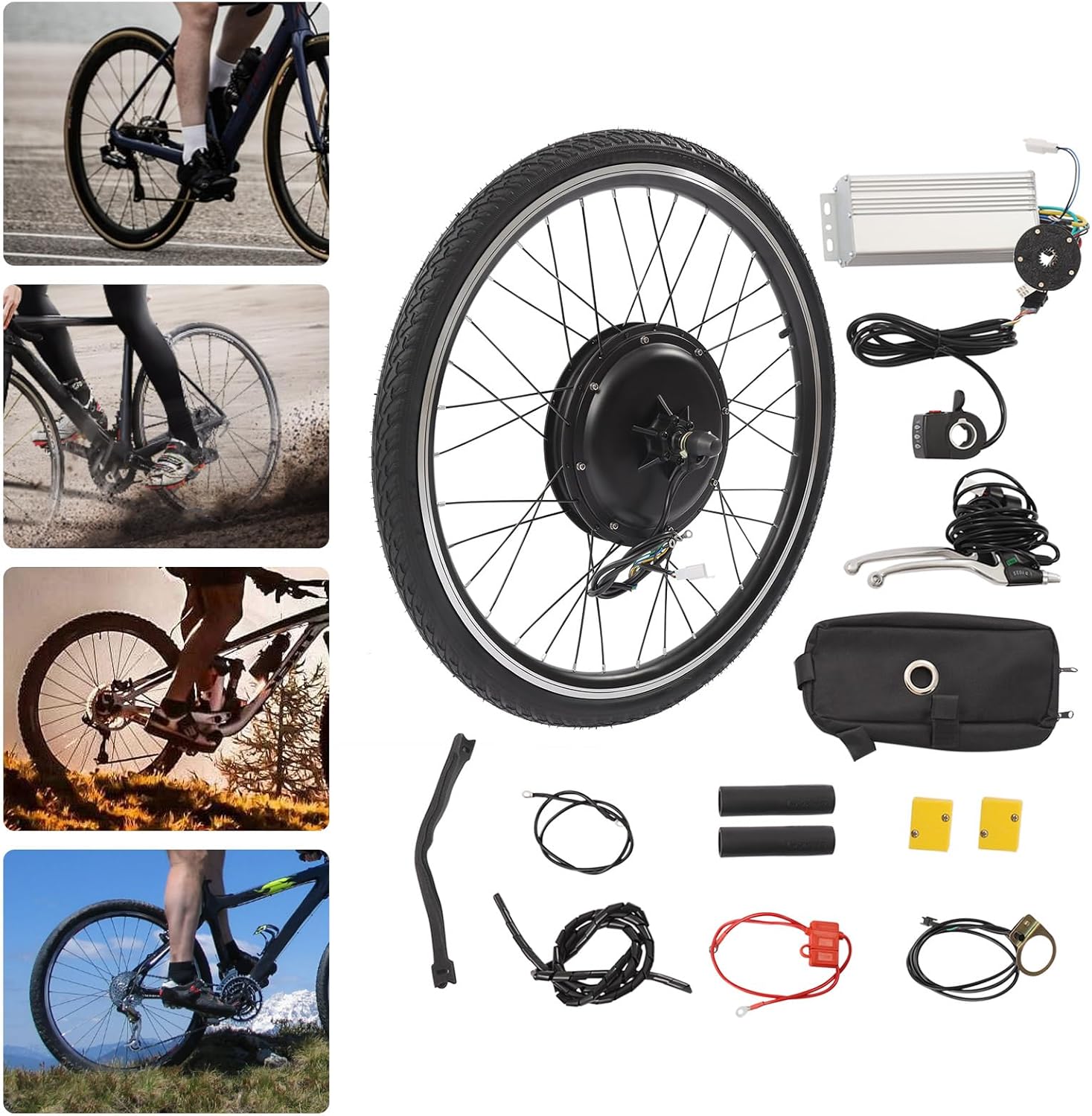Electric Bike Conversion Kit, 48V 1000W 26' E-Bike Hub Motor Wheel Kit Rear Wheel Powerful Motor with Thumb Throttle and Pedal Assistant Sensor, E-Bike Hub Motor Conversion Kit for 26 Inch Bike