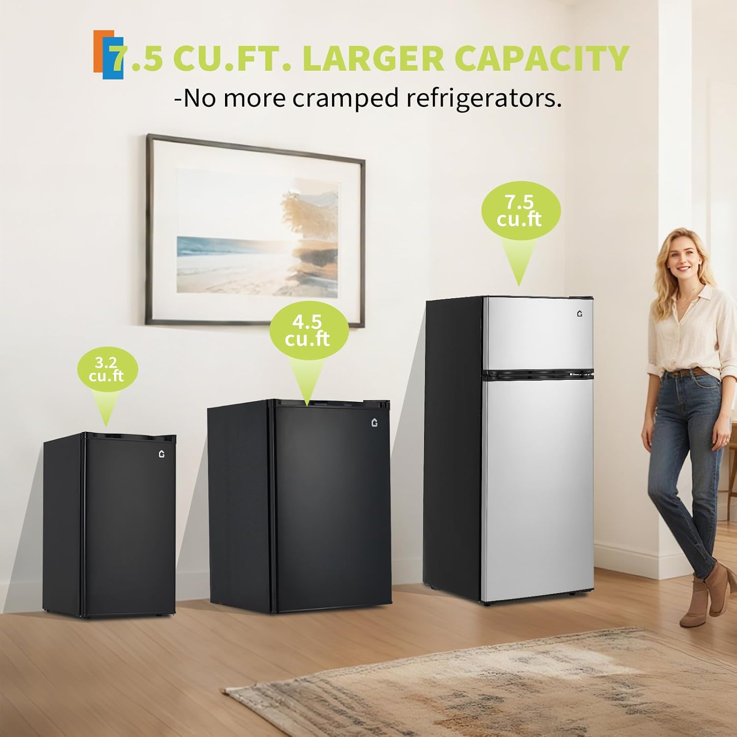 Garvee 3.2 Cu. Ft. Compact Refrigerator | Single Door Mini Fridge with Energy-Efficient & Quiet Operation | for Dorm, Office, Bedroom, Kitchen, Bar Use with Adjustable Shelves