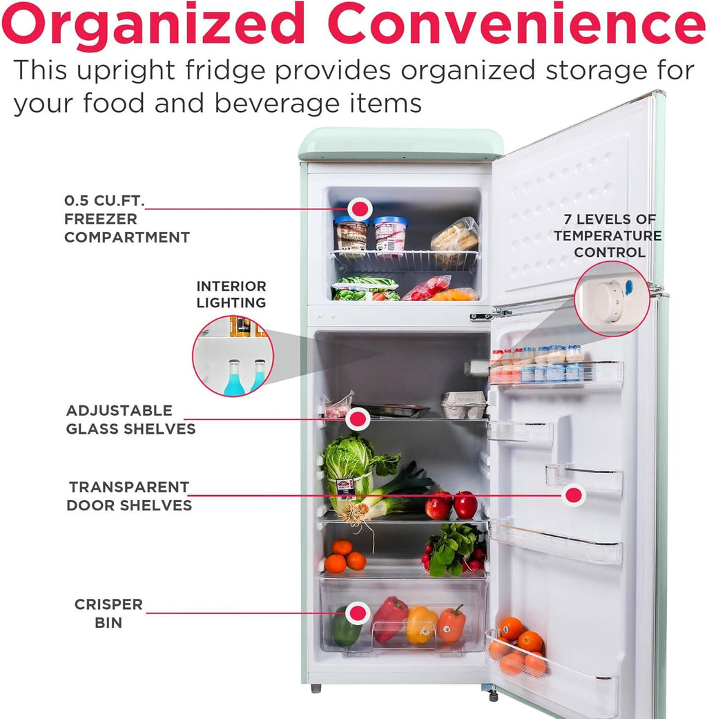 Frigidaire, 2 Door Apartment Size RETRO Refrigerator with Top Freezer, Chrome Handles, 7.5 cu ft, GREEN