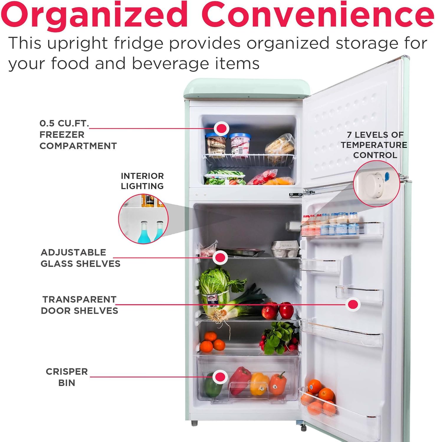 Frigidaire, 2 Door Apartment Size RETRO Refrigerator with Top Freezer, Chrome Handles, 7.5 cu ft, GREEN