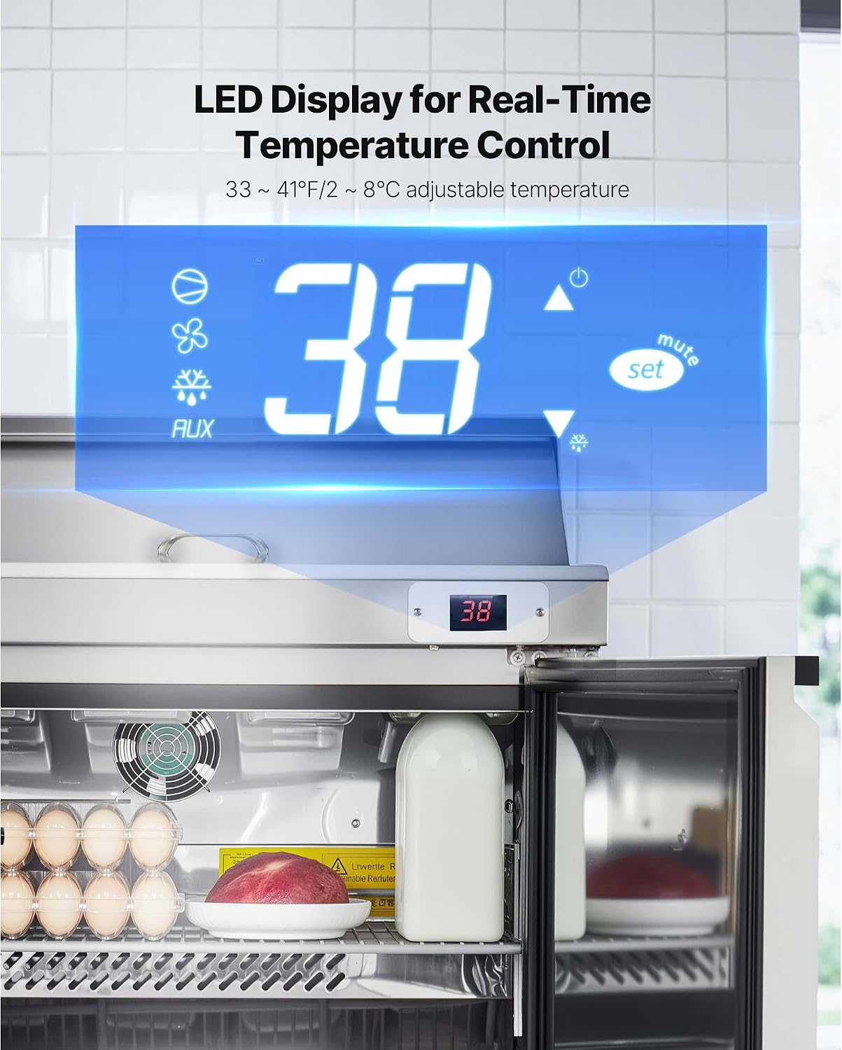 VEVOR Commercial Refrigerator, 28' W Sandwich/Salad Prep Refrigerated Table, Stainless Steel Food Prep Station Fridge with 8 Pan, for Restaurant, Bar, Shop, 7.1 Cu. Ft Refrigerator Single Door, Silver