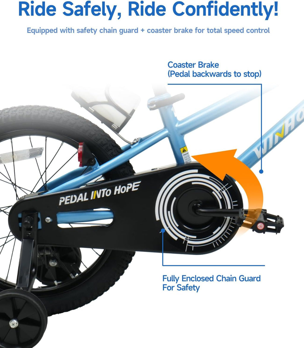 WinHope Kids Bike for Ages 2-9 Boys Girls, 12 14 16 18 Inch Child Bicycle with Training Wheels, Pedal Bike with Coaster Brake for Summer Riding, Birthday Gift