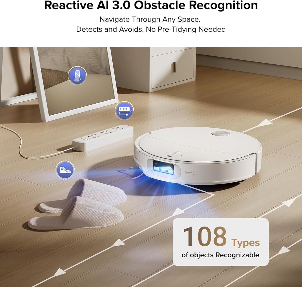 roborock Qrevo CurvX Robot Vacuum and Mop, 22,000Pa Suction, 3.14'' Ultra Slim, Zero-Tangling Design, Reactive AI Obstacle Recognition, AdaptiLift Chassis, Auto Hot Water Mop Washing & Drying