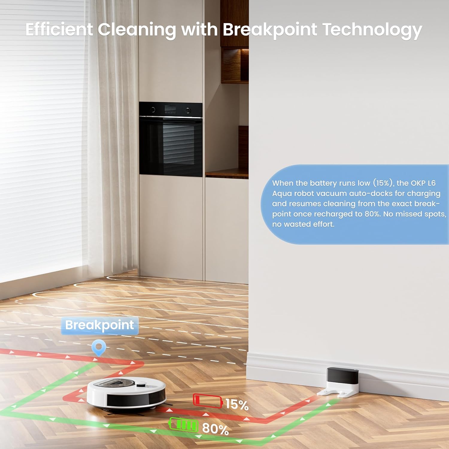 OKP Lidar Robot Vacuum and Mop Combo, 6000Pa Automatic Robotic Vacuum, Smart Mapping, 3.7 inch Thin, 150 Min Max, 5G WiFi/App/Alexa Control, Ideal for Pet Hair, Hardfloors, Carpets, Home(L6 Aqua)
