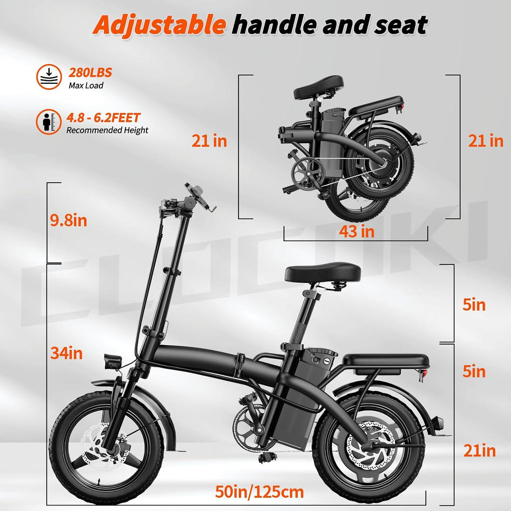 Foldable Electric Bike for Adults and Teens, 500W Motor | 14' Folding Mini Ebike | 23MPH Commute Electric Bicycle | 48V12Ah Battery | UL 2849 Certified | 35 Miles PAS Range | 3-Level Pedal Assist
