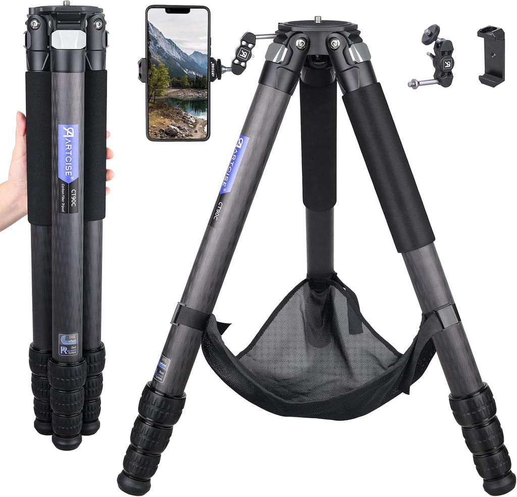 ARTCISE Heavy Duty 40mm Max Leg Tube Carbon Tripod Compact Carbon Fiber Travel Tripod 63.6in/162cm Height Stable Lightweight Stand for DSLR Video Camera Max Load 40kg