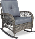 VIVIJASON Outdoor Wicker Rocking Chair, Patio Rattan Rocker Chair with Cushions & Steel Frame, All-Weather Rocking Lawn Wicker Furniture for Garden Backyard Porch (Grey)