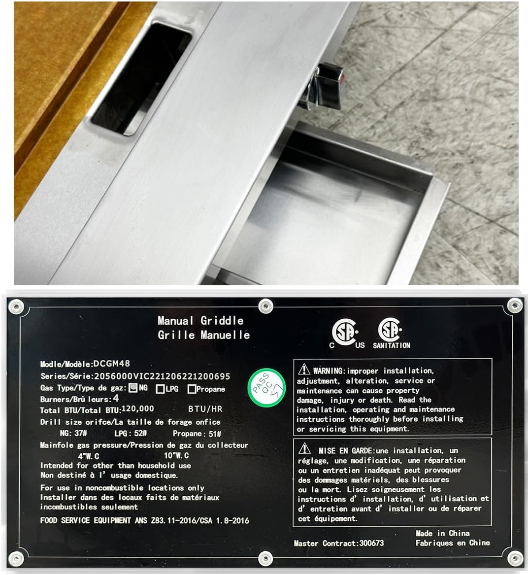 Commercial Griddle Manual 48' Countertop Natural Gas - 120000 BTU ETL CD-MG48