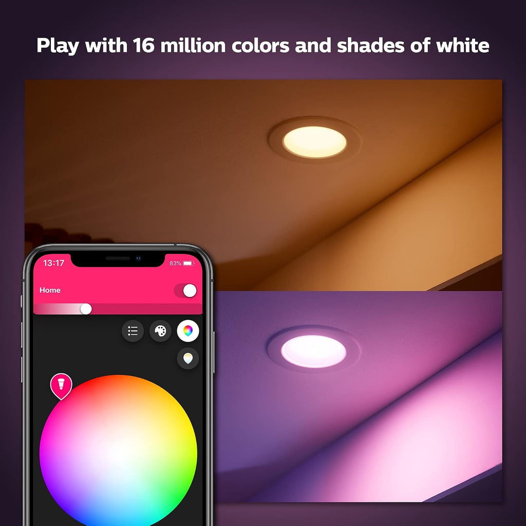 Philips Hue Smart Lighting Bundle: 3-Pack A19 LED Smart Light Bulbs (White and Color Ambiance) with Philips Hue Bridge — Control with Hue App, Compatible with Alexa, Google Assistant, Apple Homekit