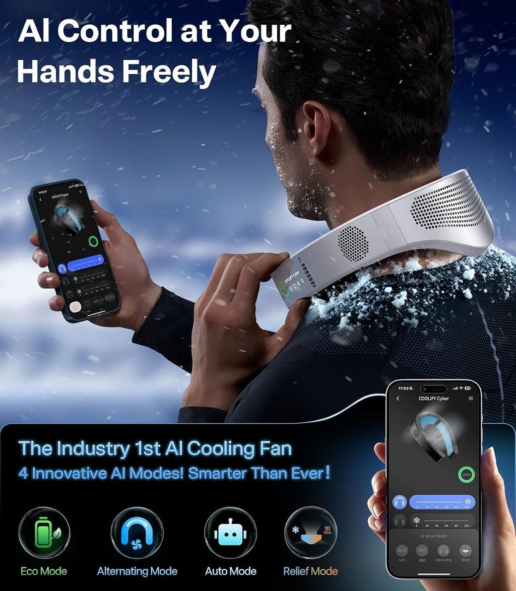TORRAS COOLiFY Cyber AI Neck Air Conditioner, Ultimate Immersive Cooling Portable Neck Fan【No.1 Coolest & Max Cooling Area】 Neck Cooler Neck Fans that Blow Cold Air Rechargeable for Gifts