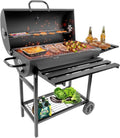 Charcoal BBQ Grill with Thermometer & Foldable Side Table, 565 sq in Cooking Space Large Charcoal Grills, Barrel Charcoal Grills for Backyards Picnic Cookouts