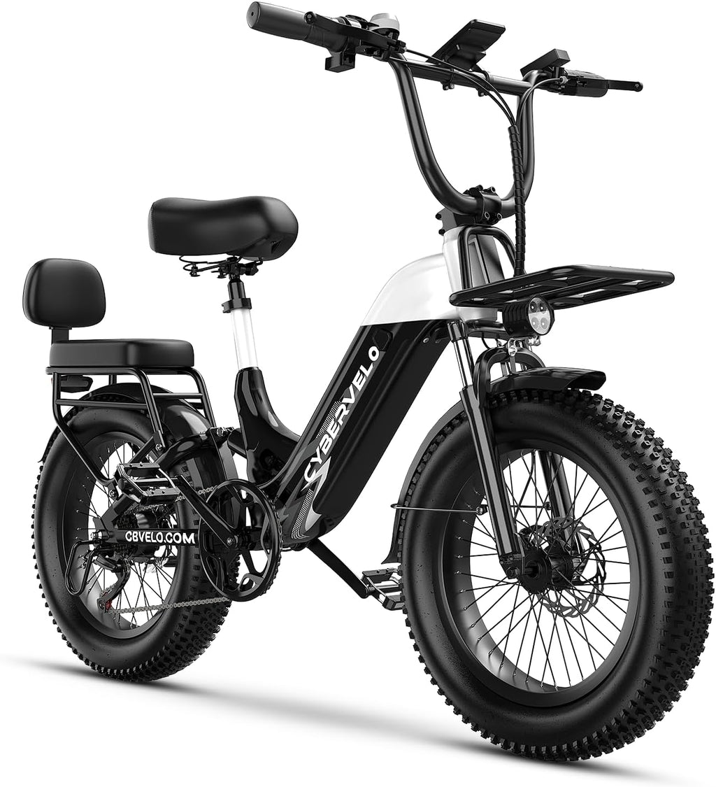 Cybervelo 1500W Motor Peak Electric Bike for Adults and Teenagers, 48V 20AH Removable Battery Step Thru EBike, 30+MPH, 80 Miles Max Range, 20' Fat Tire Adult Electric Bicycles for 7 Speed
