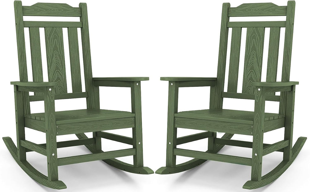 SERWALL Oversized Rocking Chair Set of 2 Outdoor, HDPE Outdoor Rocking Chair Set of 2, Avocado