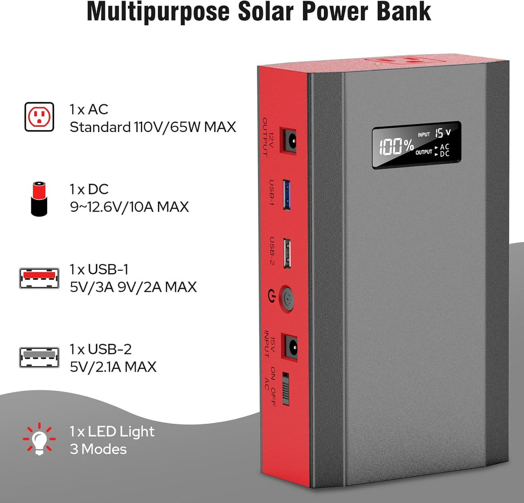 Portable Power Station with Foldable Solar Panel, 120W 110V USB-C Solar Power Bank Battery Generator with Panel, Portable Power Bank with AC Outlet for Laptop Smart Device Home RV Outdoor Camping