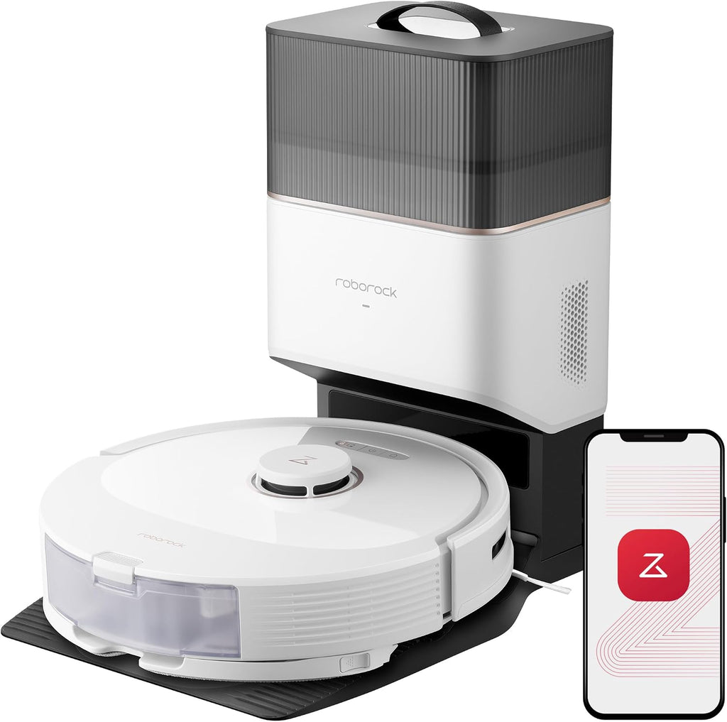 roborock Q8 Max+ Robot Vacuum Cleaner with Suction Station, DuoRoller Brush, 5500Pa Suction Power, 2.5 L Dust Bag, 350 ml Water Tank, Mop Robot PreciSense LiDAR Navigation (White)