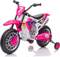 12V Kids Ride on Motorcycle Dirt Bike Toy 4 Wheel Battery Powered Off-Road Motorbike with Training Wheels, 3 mph Top Speed, Music, Charger for Boy Girl Age 3+ (Rose Red)
