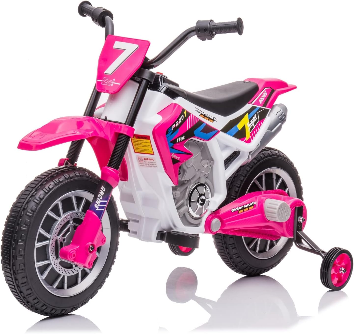 12V Kids Ride on Motorcycle Dirt Bike Toy 4 Wheel Battery Powered Off-Road Motorbike with Training Wheels, 3 mph Top Speed, Music, Charger for Boy Girl Age 3+ (Rose Red)