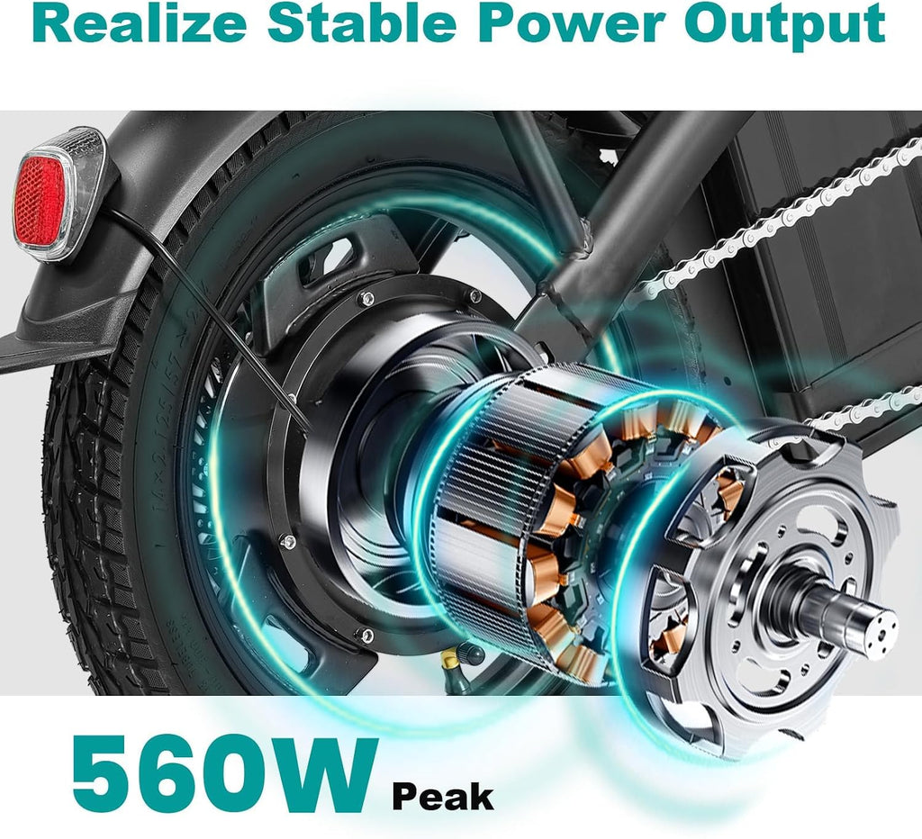Electric Bike for Adults and Teens, Folding Ebike,Commuter City Foldable E Bike with 560W Motor and 48V 10Ah Battery, 24 MPH Speed Pedals Assist, Dual Disc Brakes,14' Compact Electric Bicycle